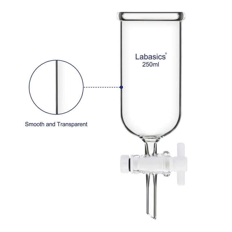 Labasics Dropping Funnel, Teflon Stopcock High Borosilicate Glass Top Opening Non-Graduated, for Precise Liquid Dispensing, 250 ml - Image 2